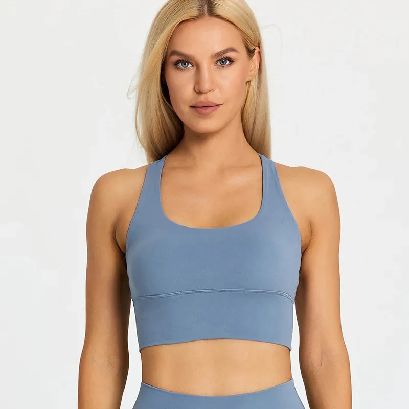 Lightweight Soft Strappy Sports Bras Women - Naked Feel Crisscross Padded Push Up Fitness Yoga Bra Top