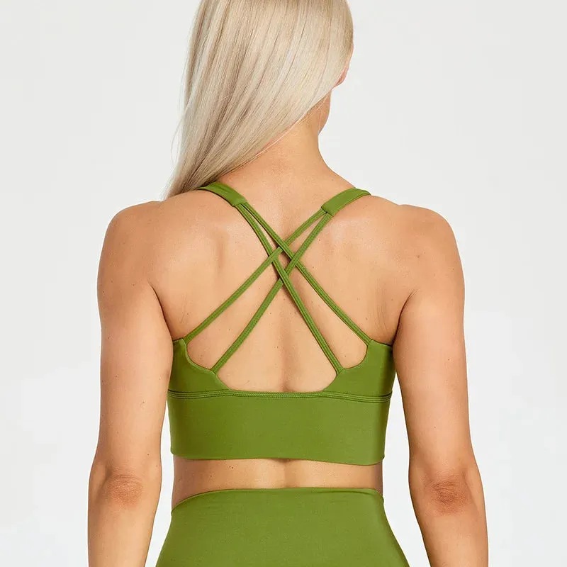 Lightweight Soft Strappy Sports Bras Women - Naked Feel Crisscross Padded Push Up Fitness Yoga Bra Top