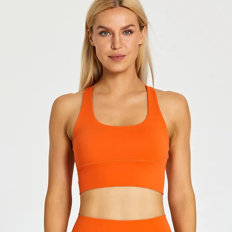 Lightweight Soft Strappy Sports Bras Women - Naked Feel Crisscross Padded Push Up Fitness Yoga Bra Top
