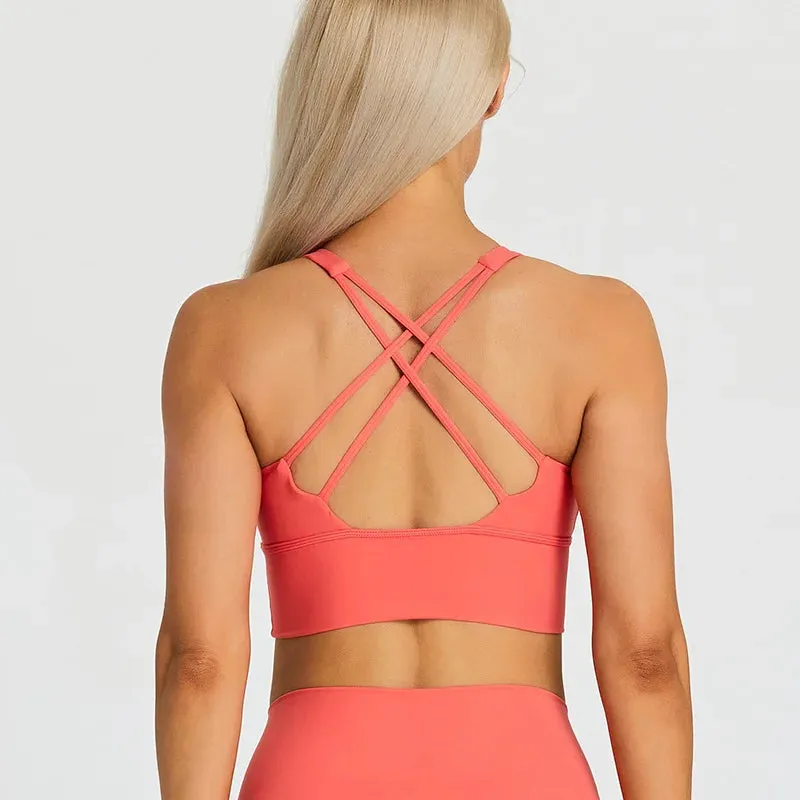 Lightweight Soft Strappy Sports Bras Women - Naked Feel Crisscross Padded Push Up Fitness Yoga Bra Top