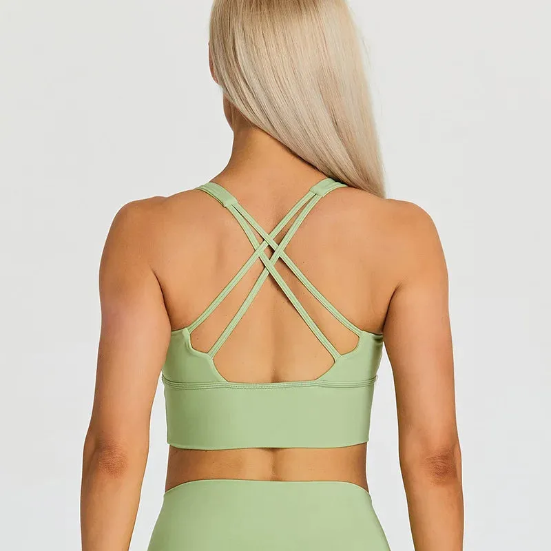 Lightweight Soft Strappy Sports Bras Women - Naked Feel Crisscross Padded Push Up Fitness Yoga Bra Top