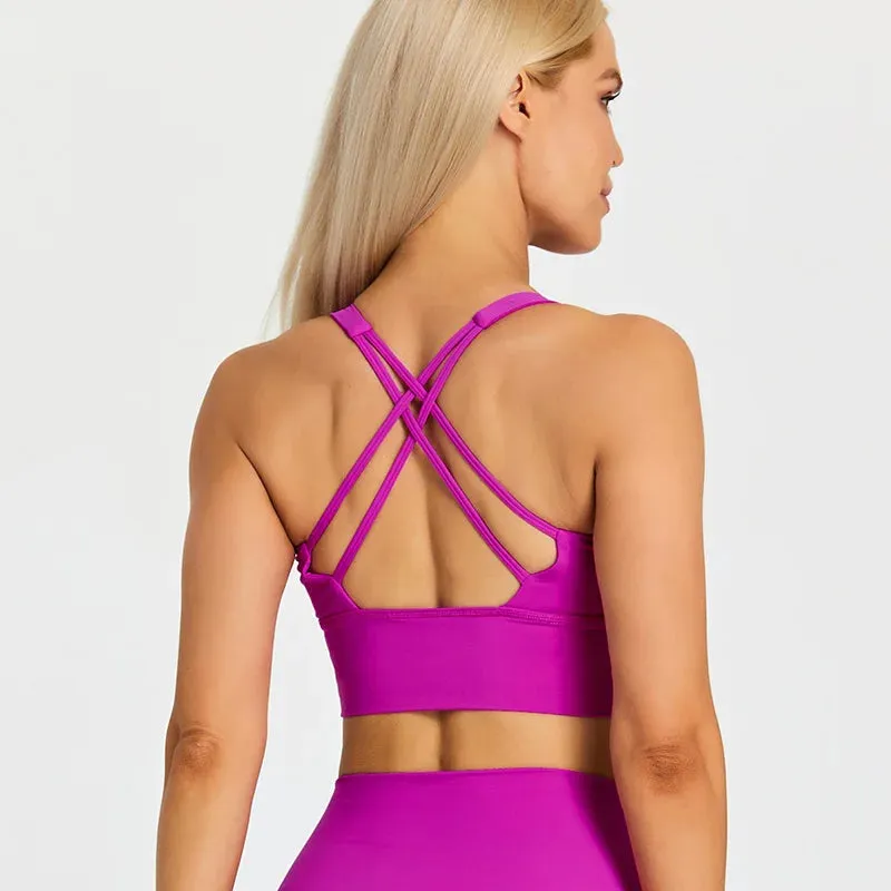 Lightweight Soft Strappy Sports Bras Women - Naked Feel Crisscross Padded Push Up Fitness Yoga Bra Top