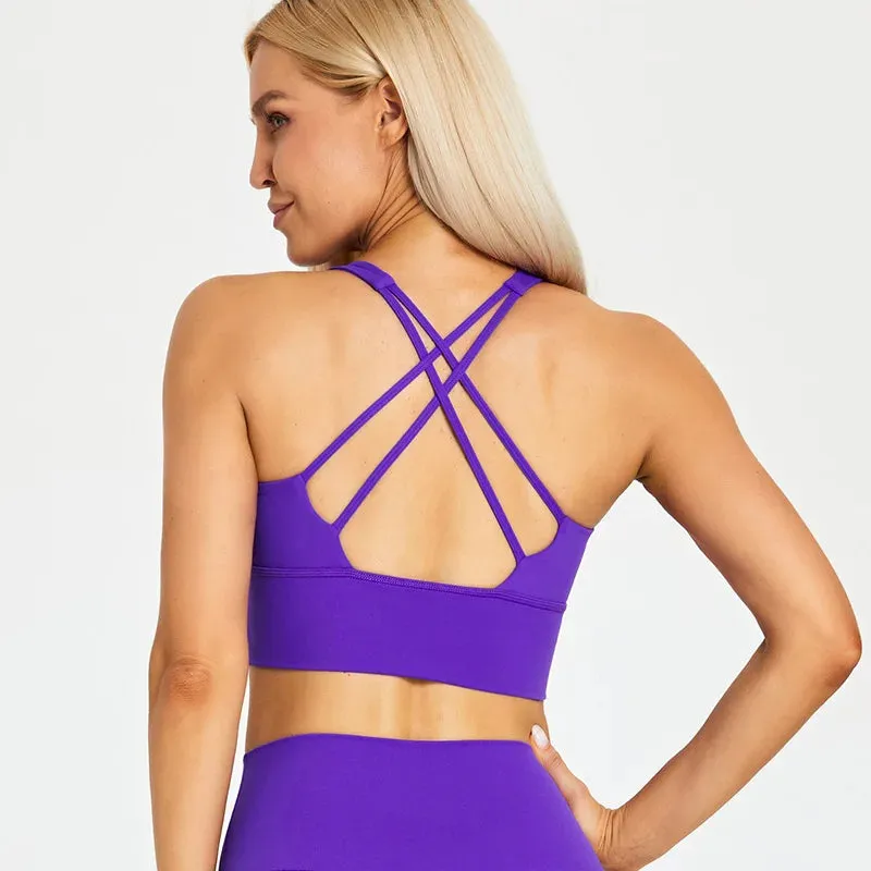 Lightweight Soft Strappy Sports Bras Women - Naked Feel Crisscross Padded Push Up Fitness Yoga Bra Top