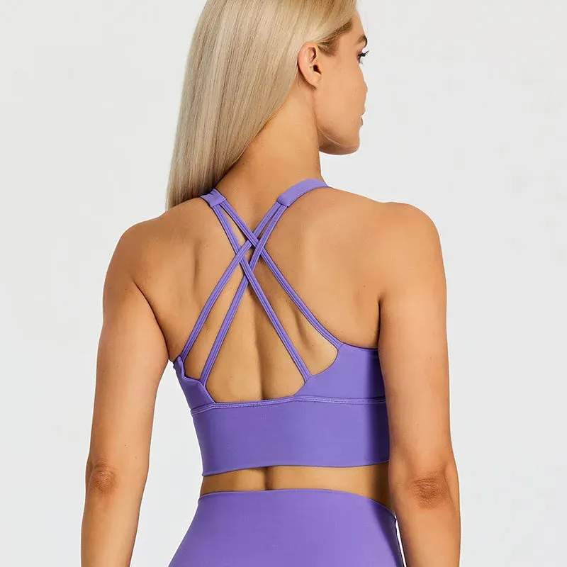 Lightweight Soft Strappy Sports Bras Women - Naked Feel Crisscross Padded Push Up Fitness Yoga Bra Top