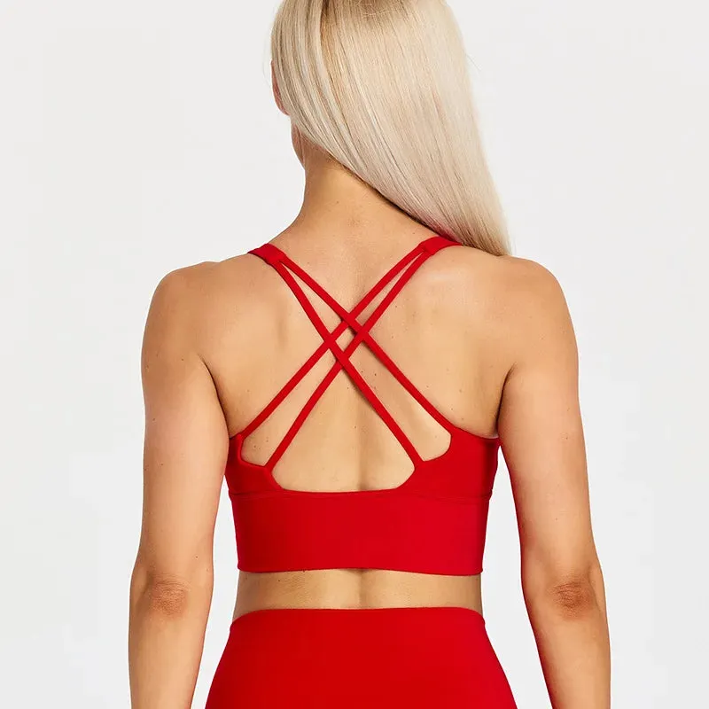 Lightweight Soft Strappy Sports Bras Women - Naked Feel Crisscross Padded Push Up Fitness Yoga Bra Top