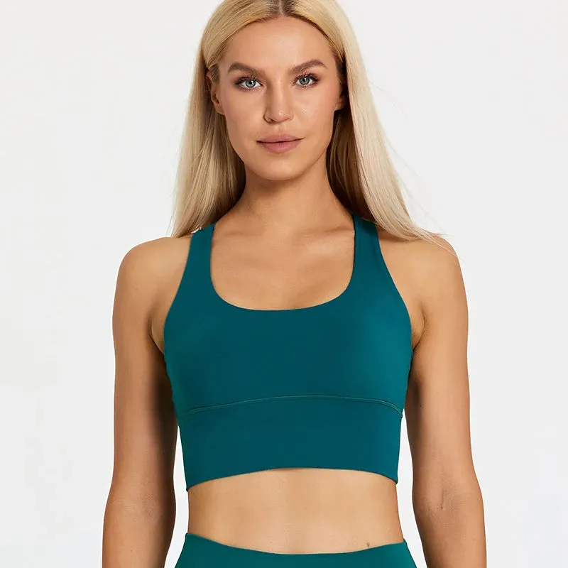 Lightweight Soft Strappy Sports Bras Women - Naked Feel Crisscross Padded Push Up Fitness Yoga Bra Top
