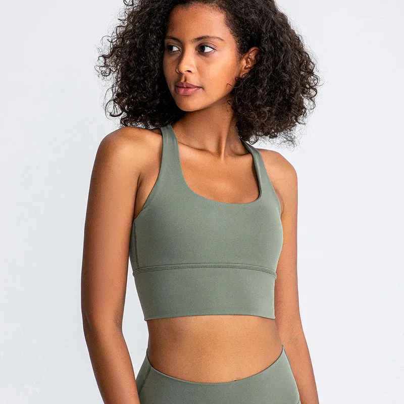 Lightweight Soft Strappy Sports Bras Women - Naked Feel Crisscross Padded Push Up Fitness Yoga Bra Top