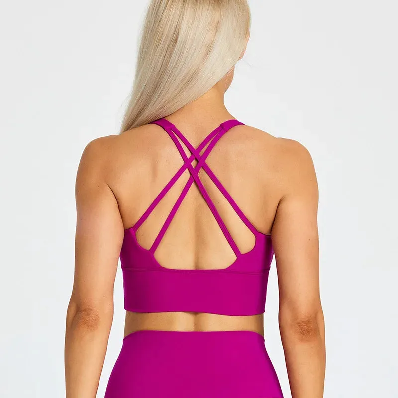 Lightweight Soft Strappy Sports Bras Women - Naked Feel Crisscross Padded Push Up Fitness Yoga Bra Top