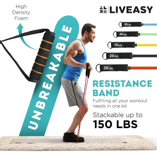 LivEasy Essentials Unbreakable 100 % Natural Latex Rubber Resistance Bands for Workout - Men & Women (Set of 12)