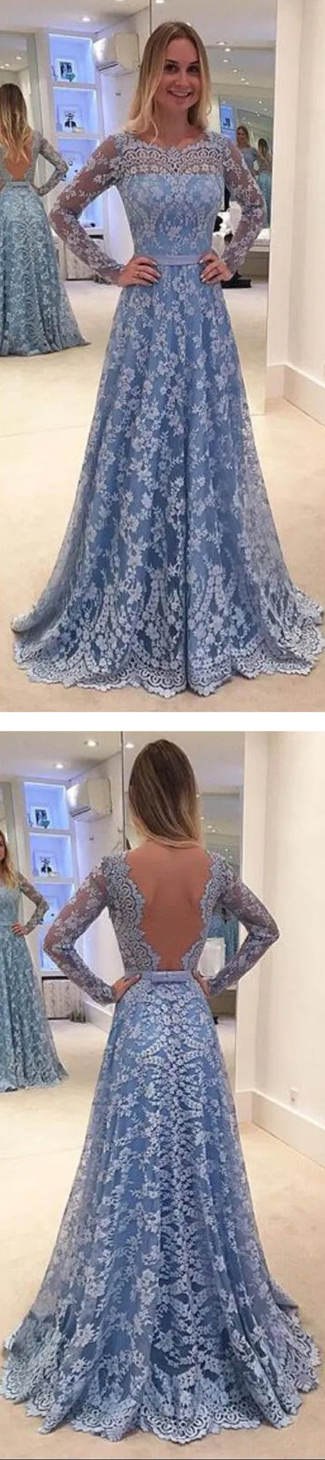 Long Sleeves Formal Party Evening Long Lace Prom Dresses, BG51110