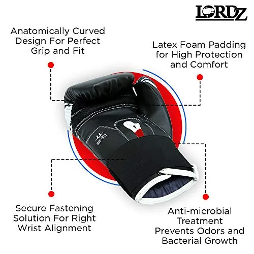 Lordz Wise Gloves I Men & Women’s Premium Synthetic Leather Boxing Gloves with Hand Crafted Padding, Gloves for Sparring, Muay Thai, MMA, Training and Heavy Bag Workout
