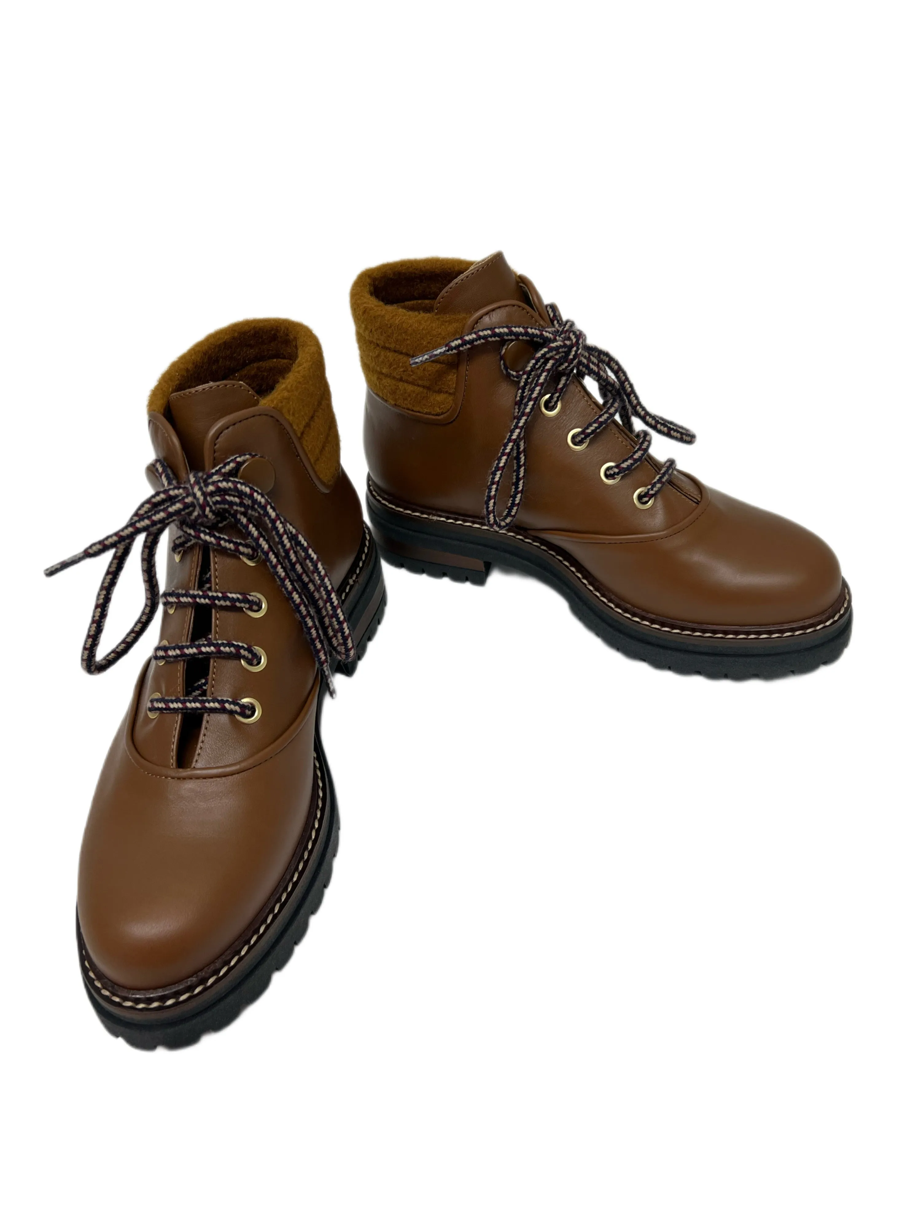 Max Mara Women's Tobacco Harlow Leather Ankle Boots Size 8 NWT