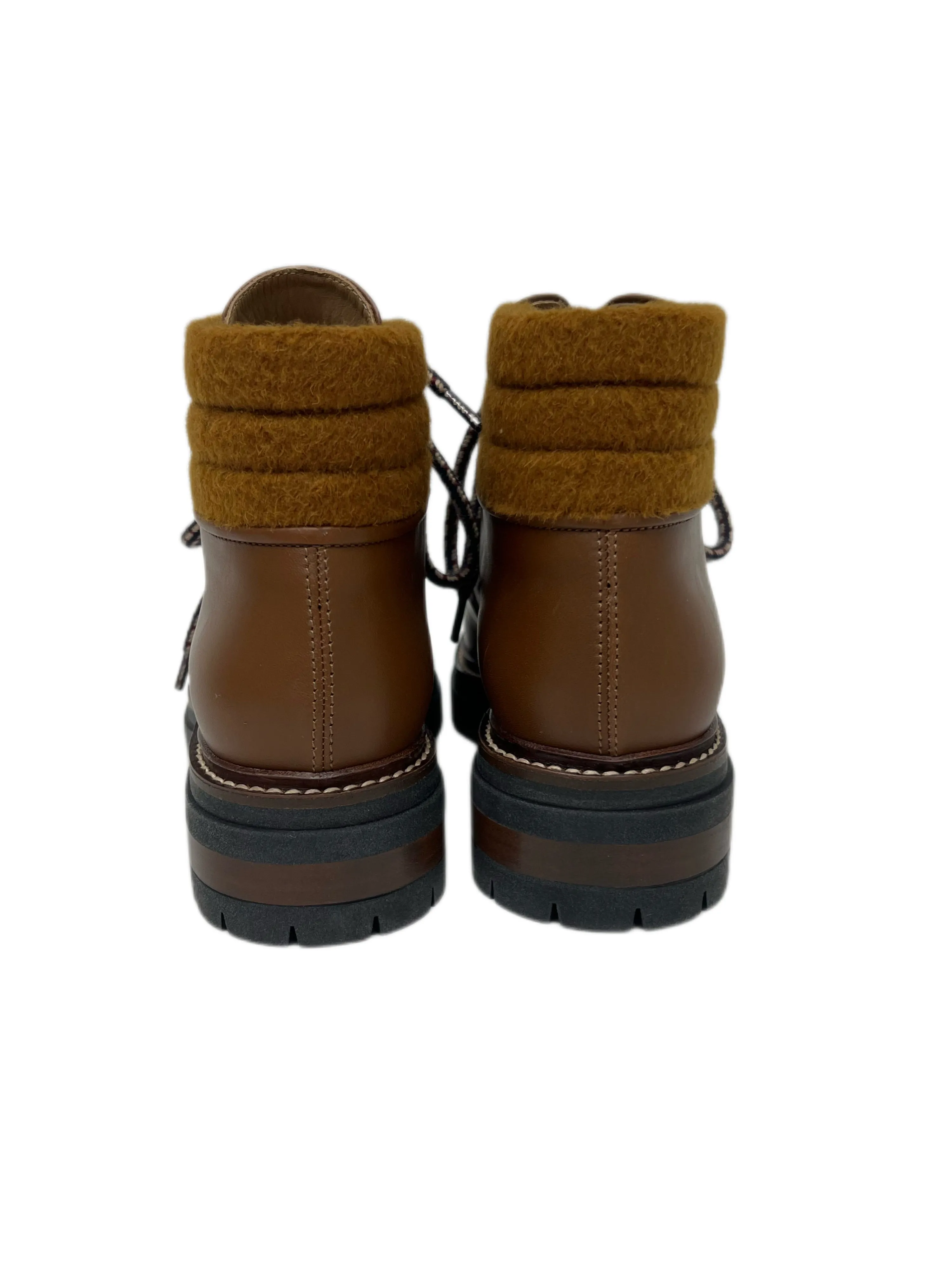 Max Mara Women's Tobacco Harlow Leather Ankle Boots Size 8 NWT