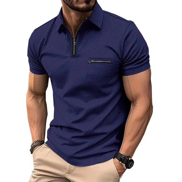 MEN'S SOLID WAFFLE BUTTON HENLEY NECK SPORTS POLO SHIRT