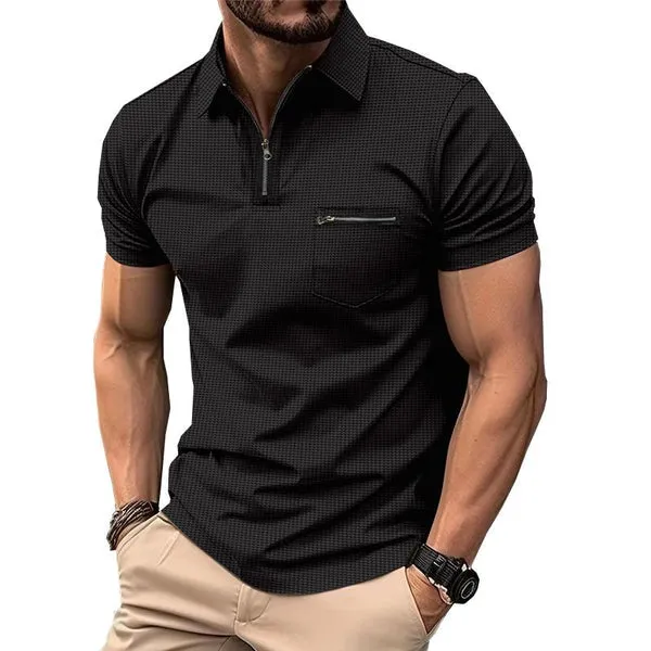MEN'S SOLID WAFFLE BUTTON HENLEY NECK SPORTS POLO SHIRT