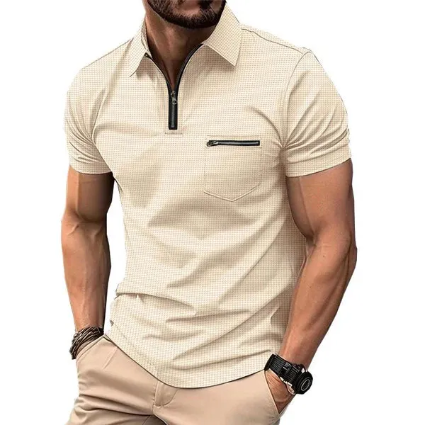 MEN'S SOLID WAFFLE BUTTON HENLEY NECK SPORTS POLO SHIRT