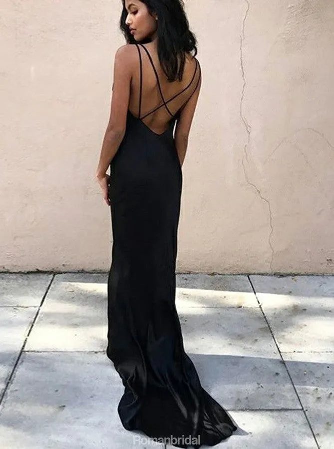 Mermaid Deep V-Neck Backless Black Prom Dress With Train, PD0593