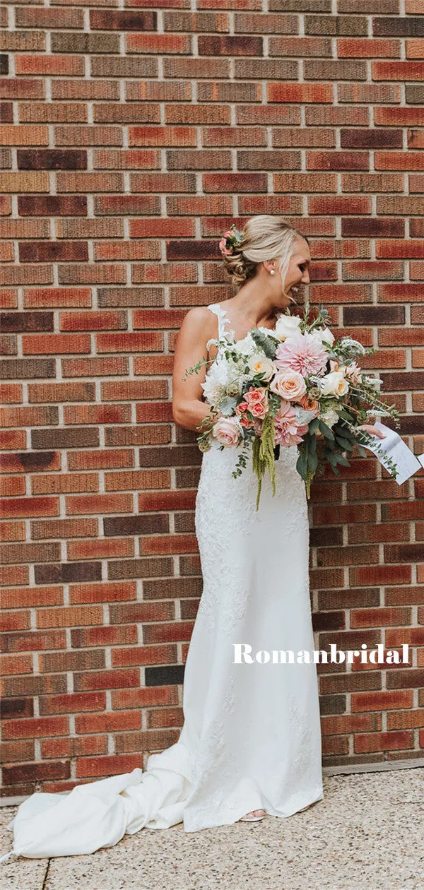 Mermaid Round-neck Sleeveless Appliques Backless Wedding Dresses , WD0489