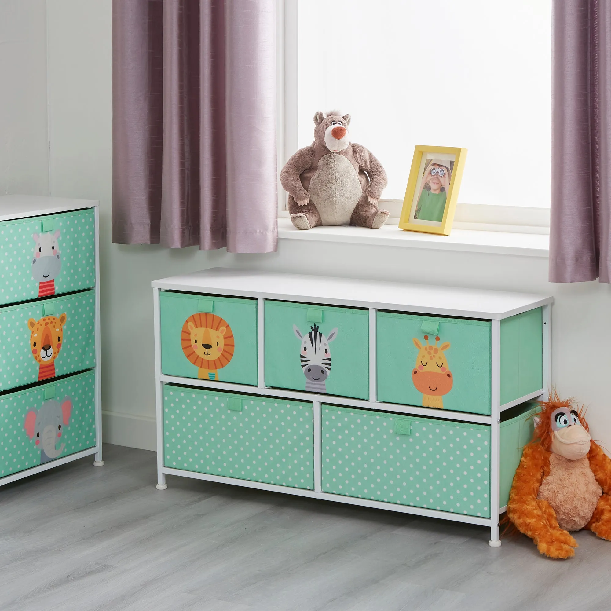 Montessori Jungle Safari Toy Storage with Large Drawers | Children's Toy Box | Bench Seat
