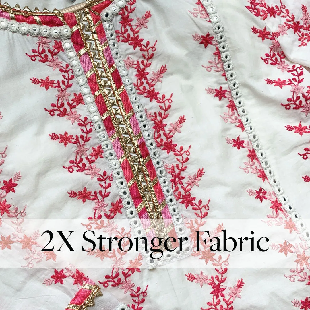 Mulmul Cotton Tiana Off White/Pink Kurta With Tiana Off White/Pink Pant