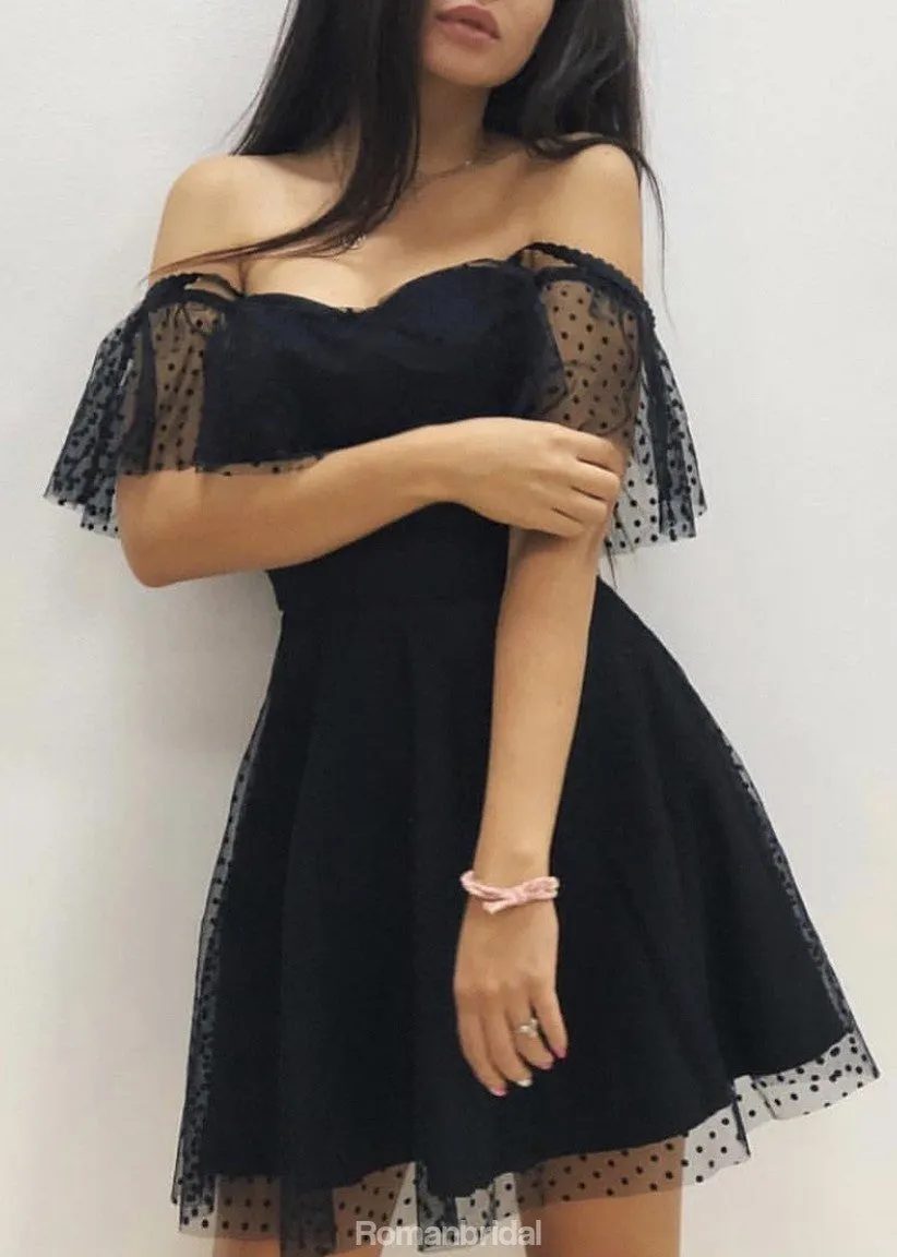 New Arrival Off-shoulder Sleeveless Simple Short Tulle Homecoming Dresses, HD0470