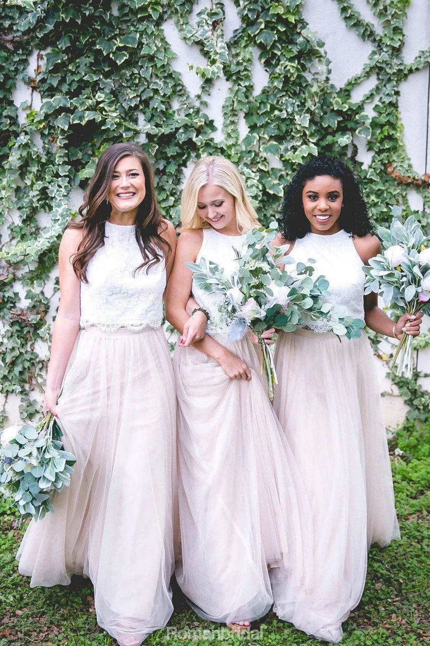 New Arrival Two pieces tulle Floor-length elegant lace long Bridesmaid dresses, BD0430
