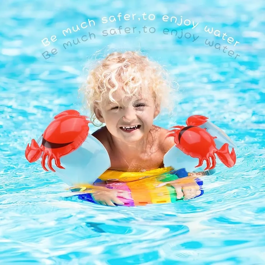NEW Inflatable Swim Floater Sleeves for Kids, Cartoon Swimming Armbands Floaties Water Wings Floatation Sleeves, Pool Water Sports Learning Swim Training Aids, Crab