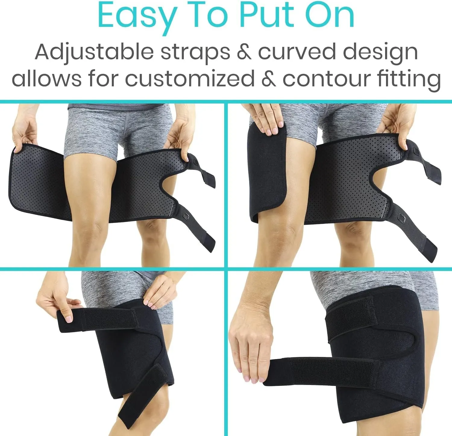 NEW Peragon Thigh Brace - Hamstring Quad Wrap - Adjustable Compression Sleeve Support for Pulled Groin Muscle, Sprains, Quadricep, Tendinitis, Workouts, Sciatica Pain and Sports Recovery - Men, Women (Black)
