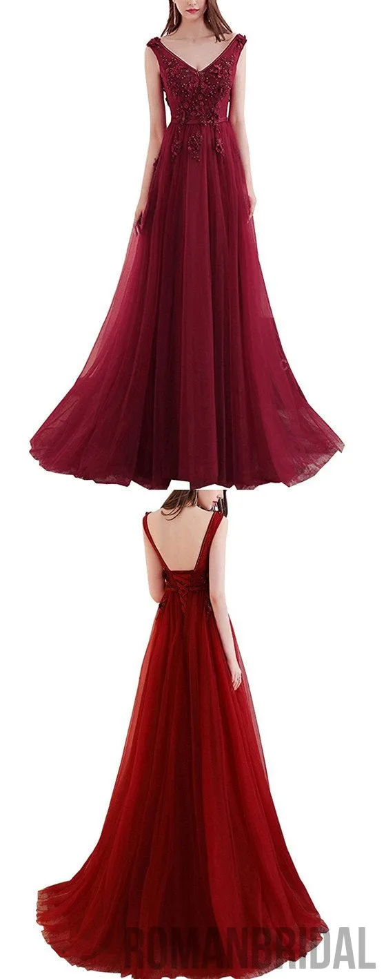 Newest Red Floor-length V-neck Back strap Beading  applique elegant backless long Prom Dresses , PD0491