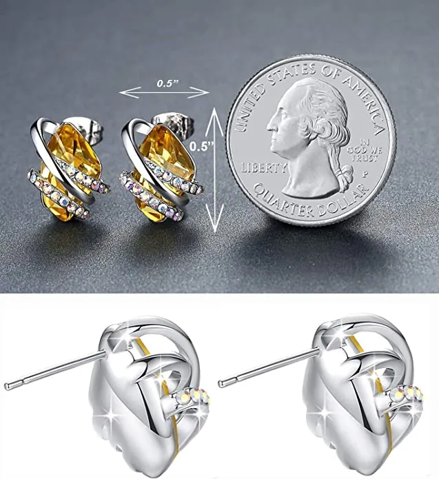 November Birthstone Citrine Yellow Stud Earrings
