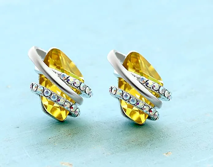 November Birthstone Citrine Yellow Stud Earrings
