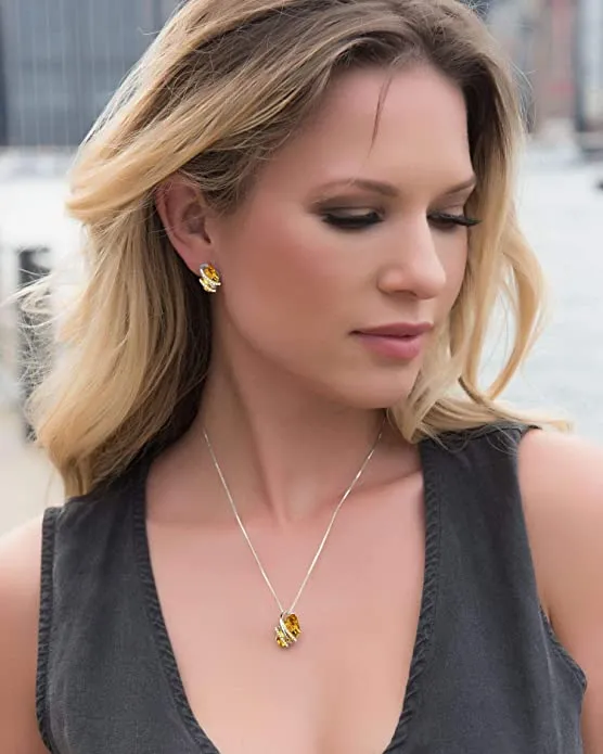 November Birthstone Citrine Yellow Stud Earrings