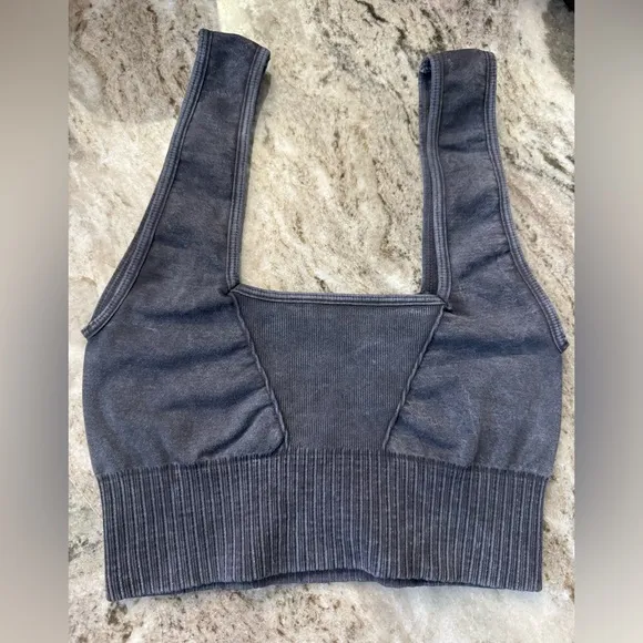 NWOT Free People Movement Good Karma Square Neck Bra - washed black - XS/S *IR*