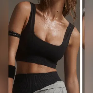 NWOT Free People Movement Good Karma Square Neck Bra - washed black - XS/S *IR*