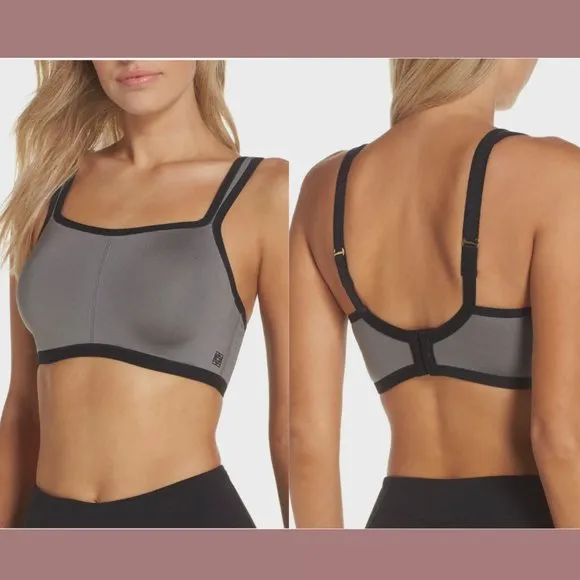 NWT $72 Natori [ 32H ] Yogi‎ Convertible Sports Bra in Grey Black