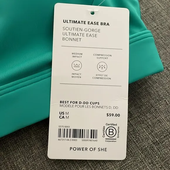 NWT Athleta Ultimate Ease Bra Open Back Sports Bra Green Size M