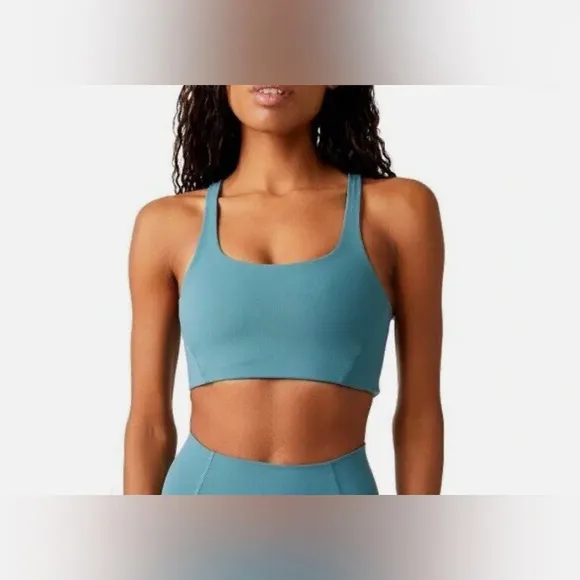 NWT Free People Movement Never Better Square Neck Sports Bra Misty Blue Size L
