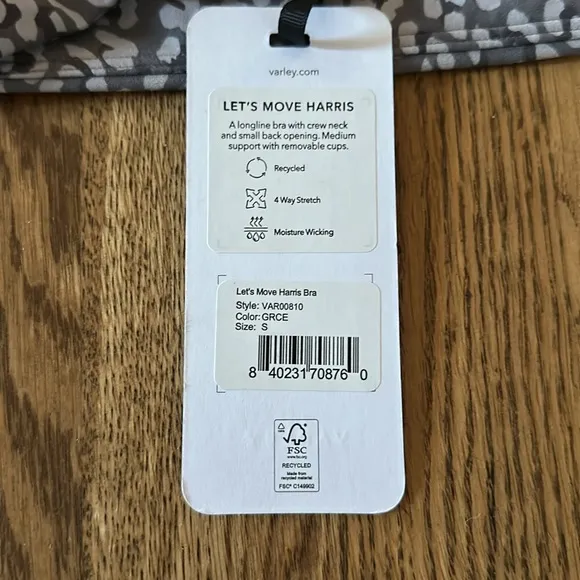 NWT‎ Varley Let's Move Harris Sports Bra Small Gray Muted Leopard