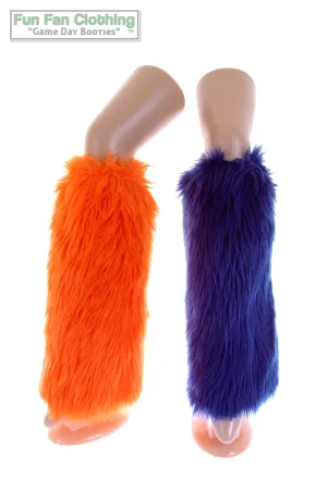 Orange & Navy Faux Fur Leg Warmers - Game Day Booties - Fur Boot Covers
