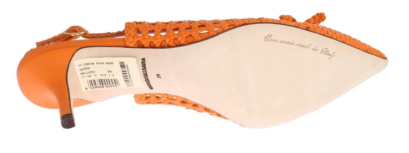 Orange Leather Slingbacks Pumps