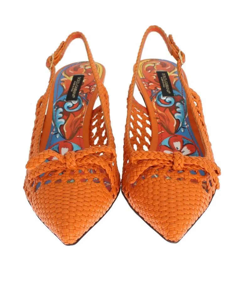 Orange Leather Slingbacks Pumps