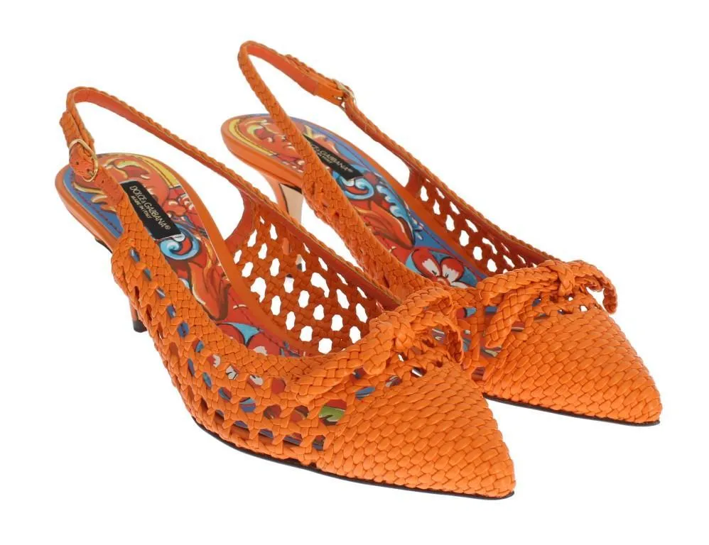 Orange Leather Slingbacks Pumps