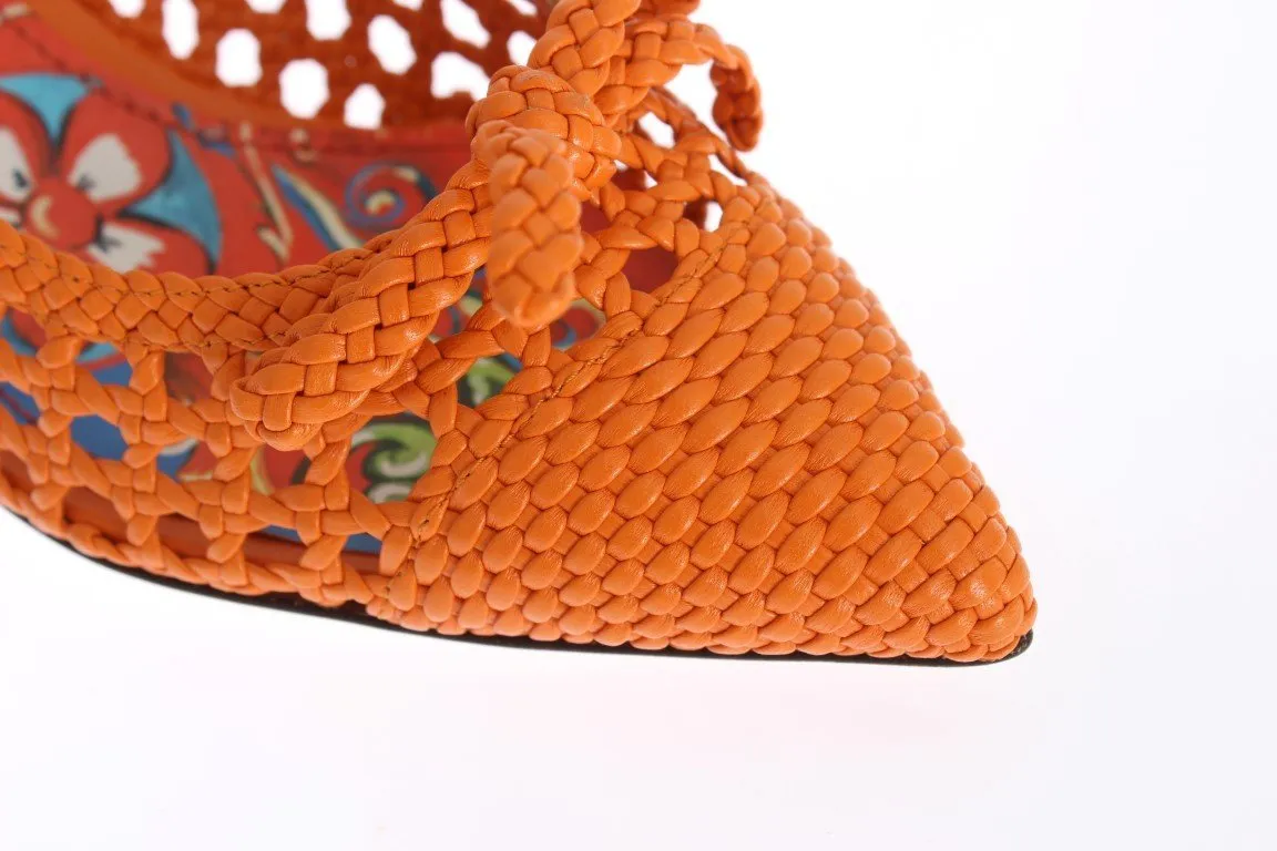 Orange Leather Slingbacks Pumps