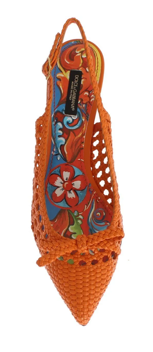 Orange Leather Slingbacks Pumps