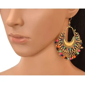 Oxidized Golden and Multicolor Beads Tribal Jhumki