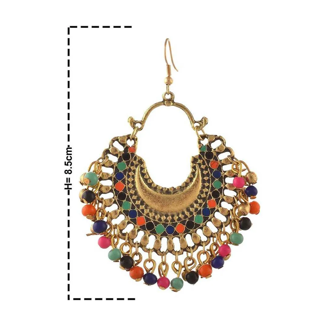 Oxidized Golden and Multicolor Beads Tribal Jhumki