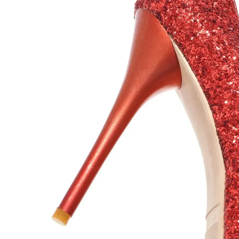 Peep Toe Sequined Platform High Heels with Thin Heels