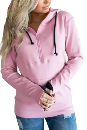 Pink Half-zip Quilted Ampersand Hoodie
