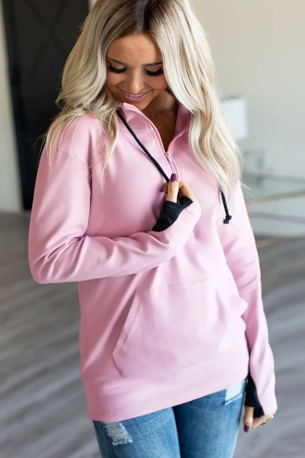 Pink Half-zip Quilted Ampersand Hoodie
