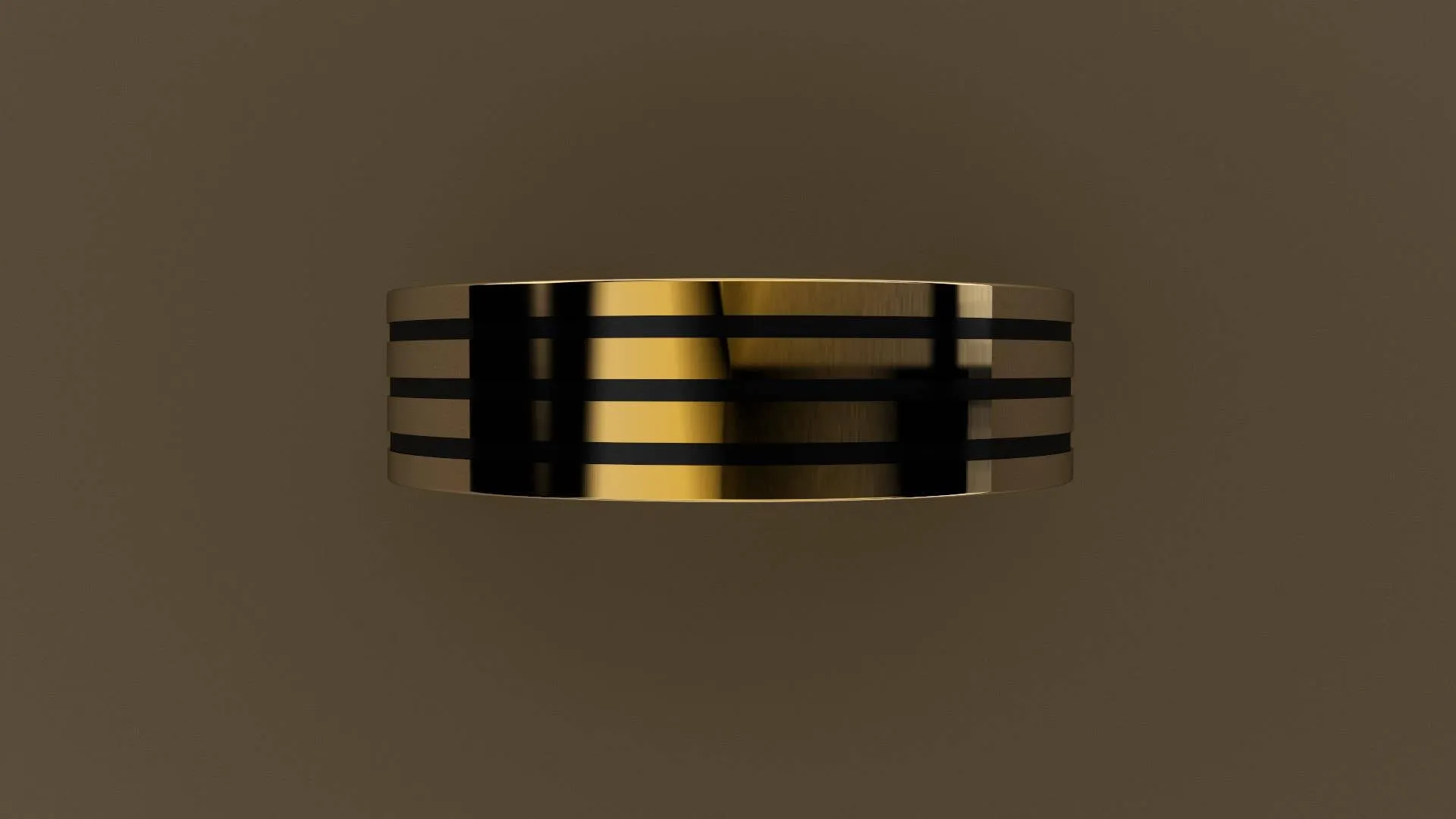 Polished Yellow Gold 6mm Triple Black Groove Wedding Band